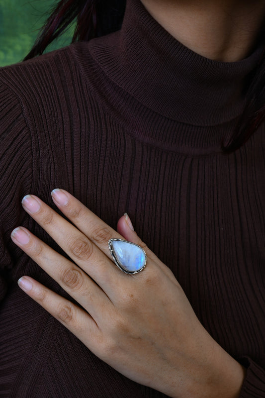 Moonstone Silver Drop Ring