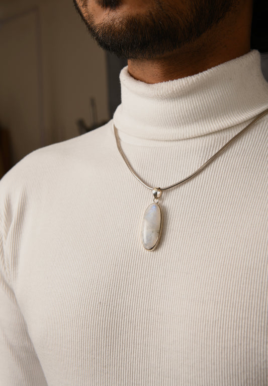 Oval Moonstone Silver Pendant