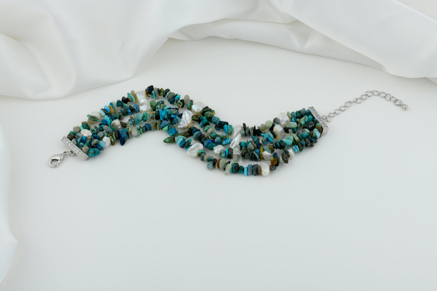 Freshwater Pearl  Chrysocolla Bracelet