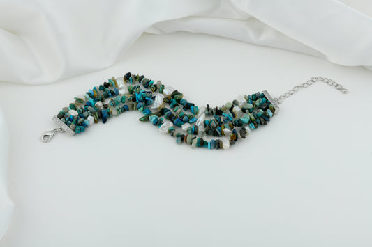 Freshwater Pearl  Chrysocolla Bracelet
