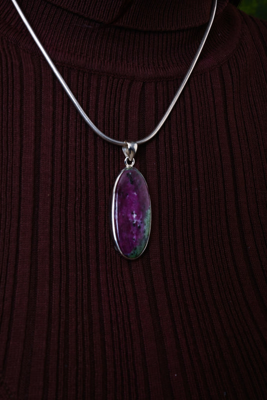 Oval Ruby Zoisite Silver Pendant