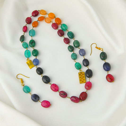 Multi Sapphire Stones Necklace Set