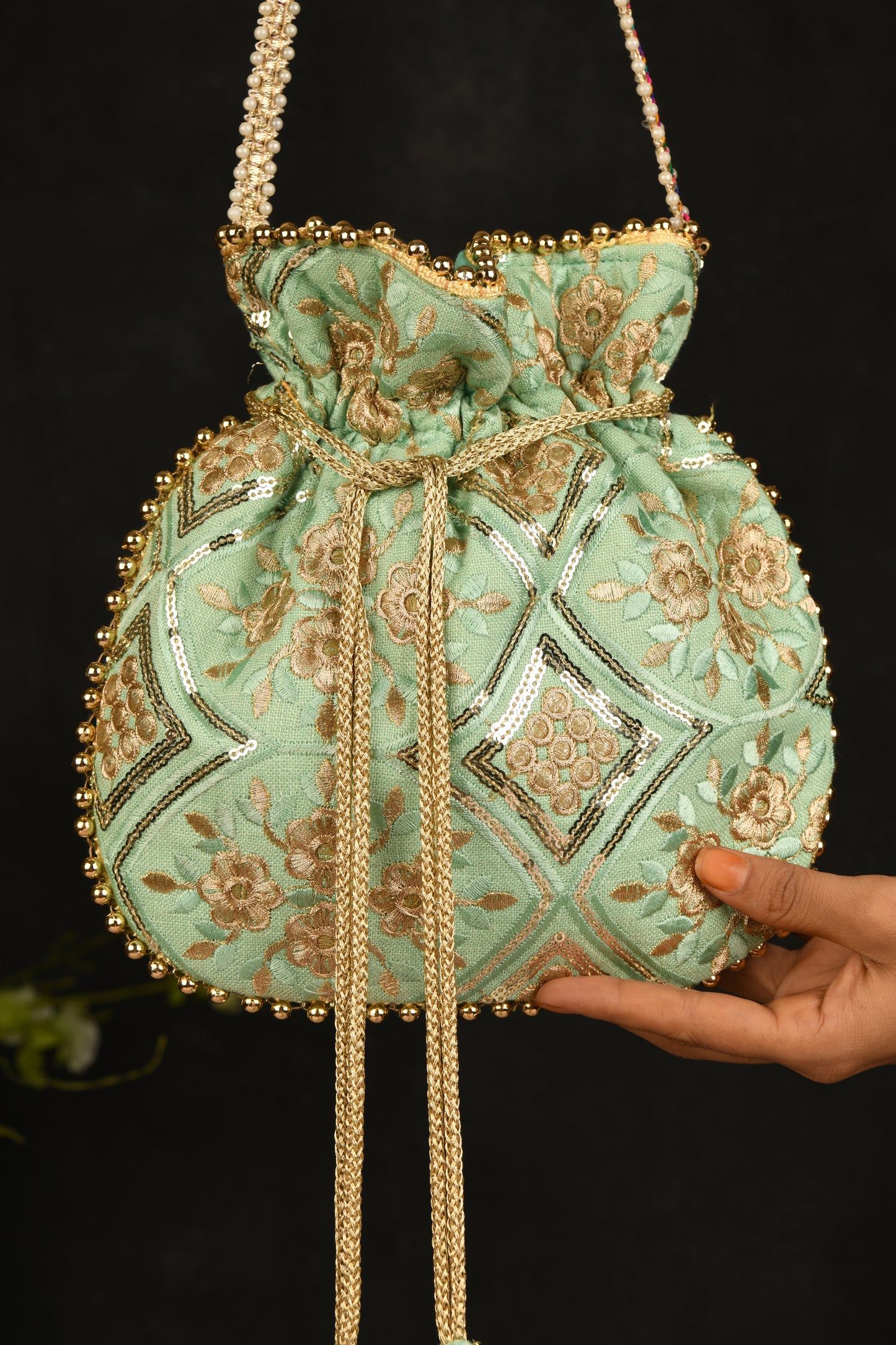 Minty Pastel Embroidered Potli