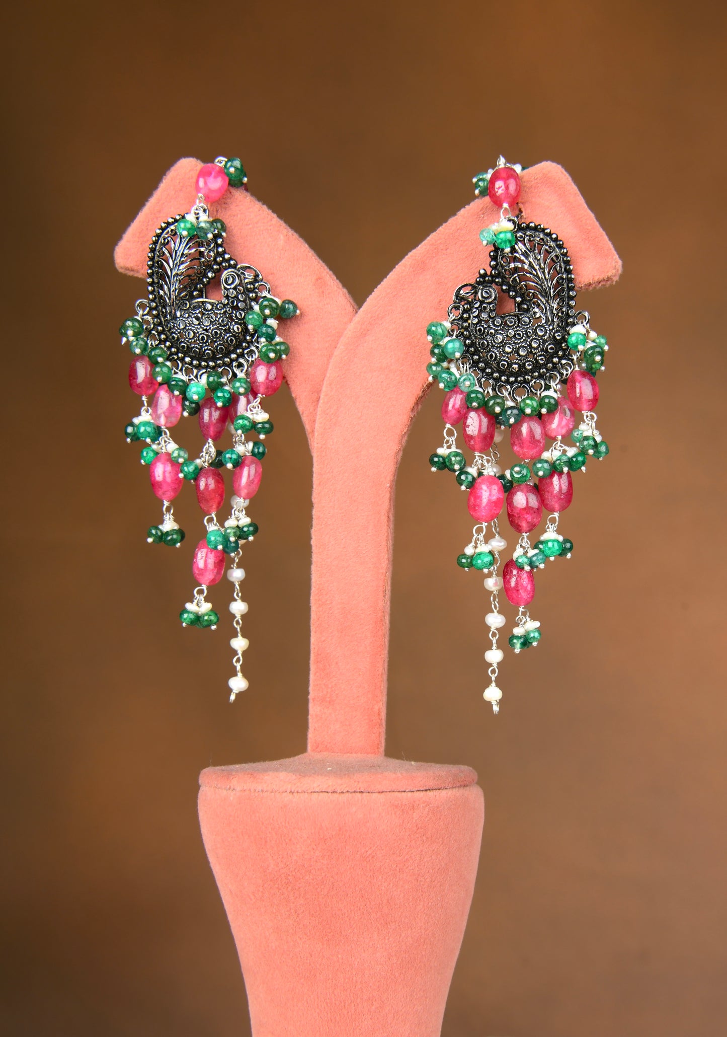 Rambagh Royal Peacock Silver Necklace Set