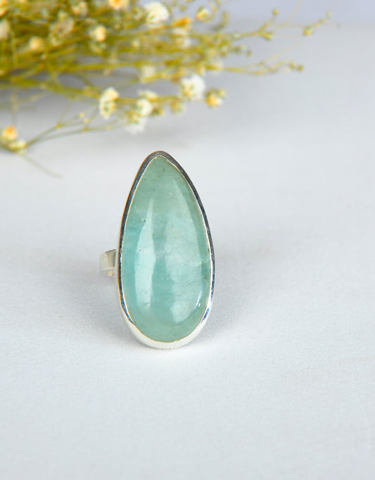 Natural Aquamarine Silver Drop Ring