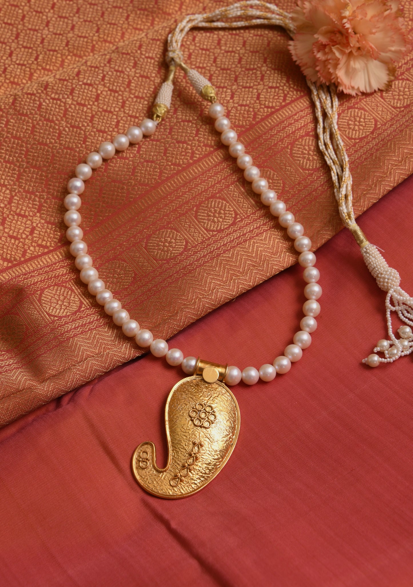 The Paisley Gold Plated Silver Pearl Necklace