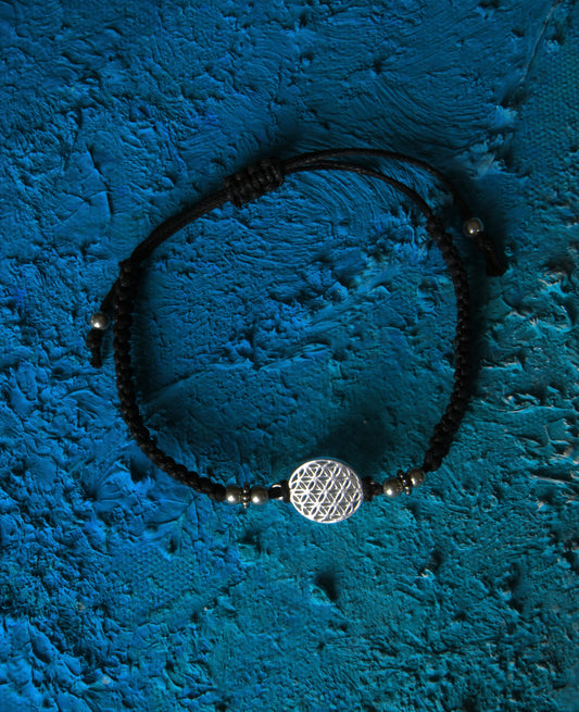 Black Thread Flower Of Life 925 Silver Anklet