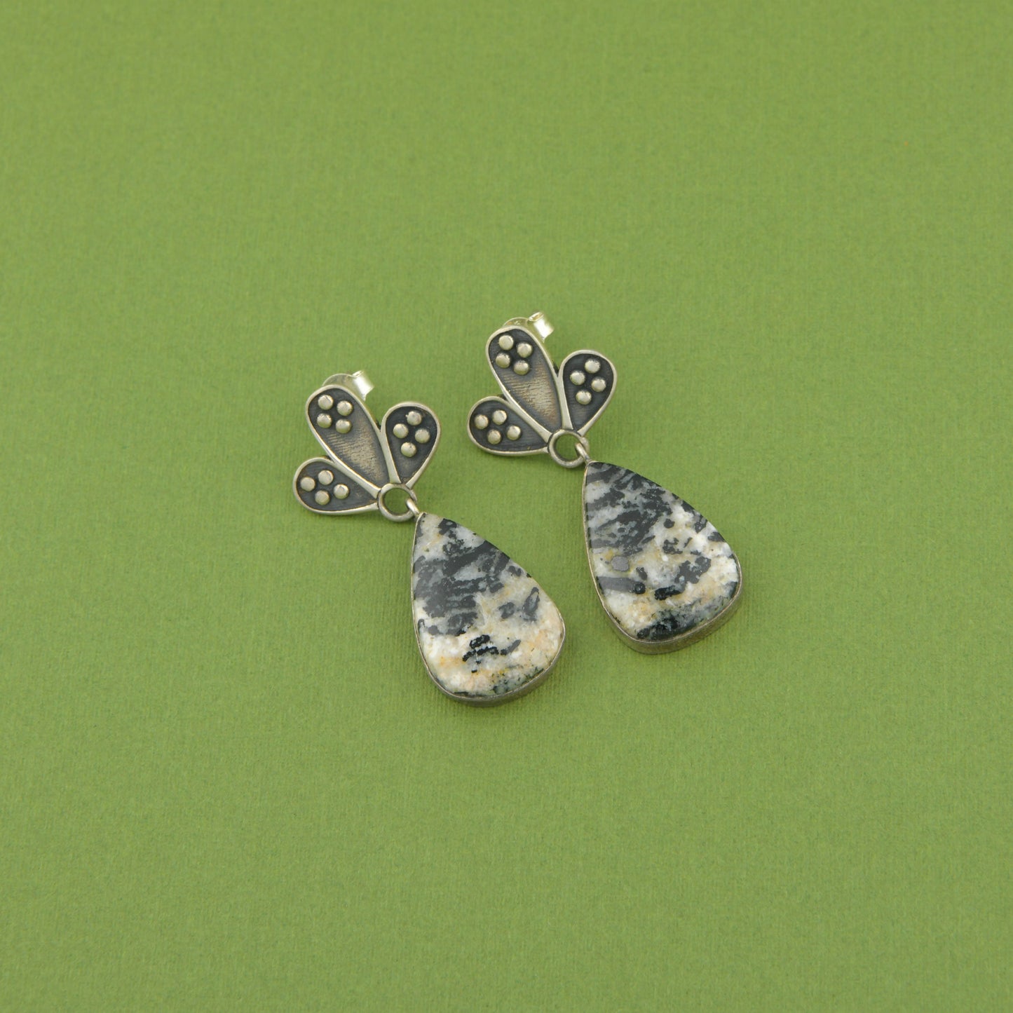 Dalmatian Jasper Studded Silver Earrings