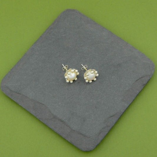 Pearl  Silver Flower Studs