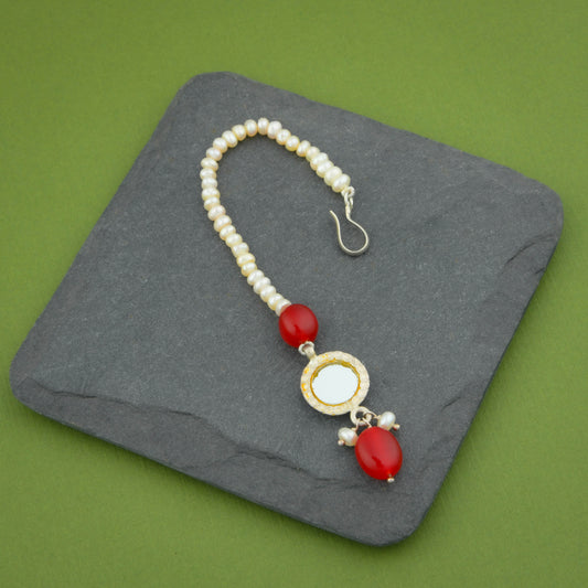 Madhu Chandrika Mirror Pearl Silver Maang Tikka