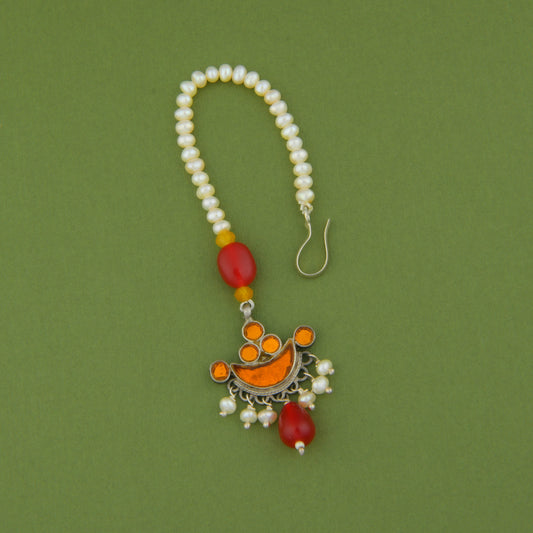 Madhu Chandrika Pearl Silver Maang Tikka