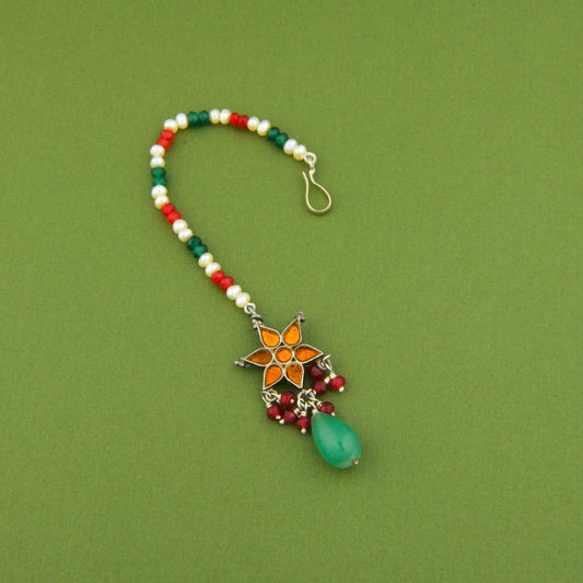 Madhu Chandrika Multi Stone Silver Maang Tikka