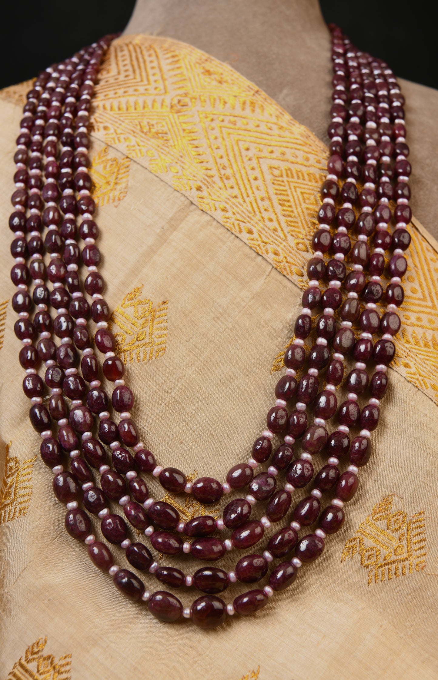 Pearl Rubies Multi Layered Necklace