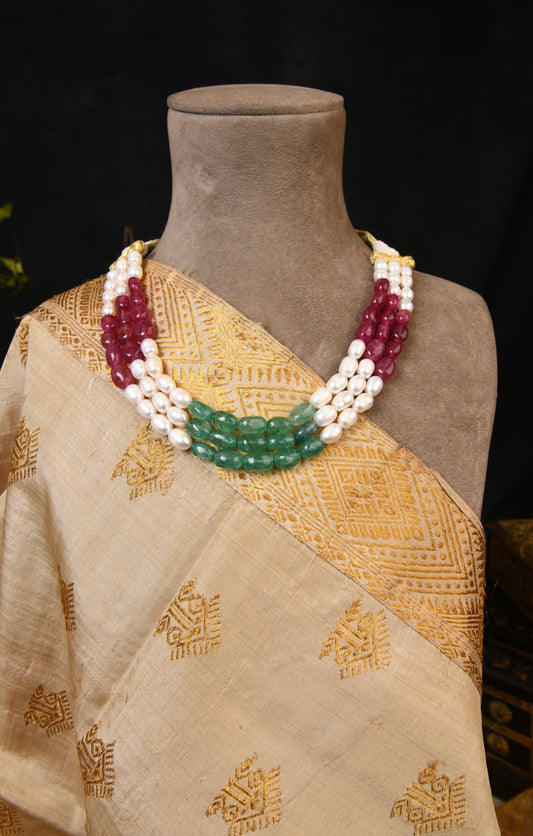 Pearl Emerald And Ruby Choker Set