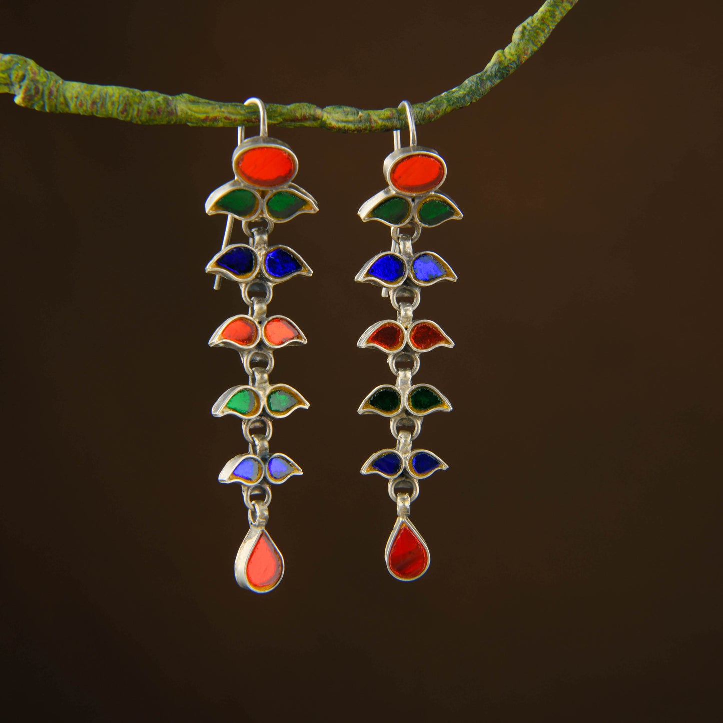 Madhu Chandrika Morpankh Silver Mirror Earrings