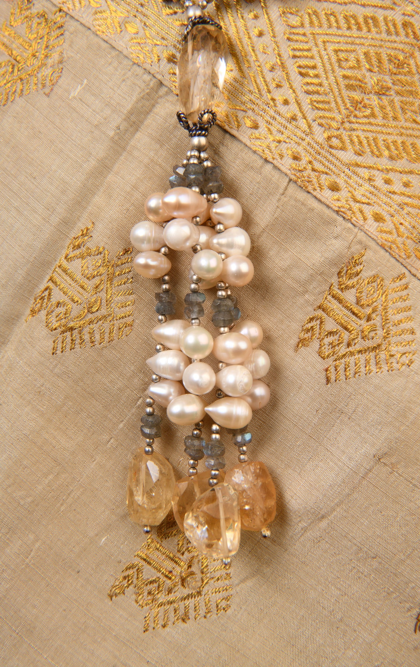 Citrine Pearl Drops Necklace