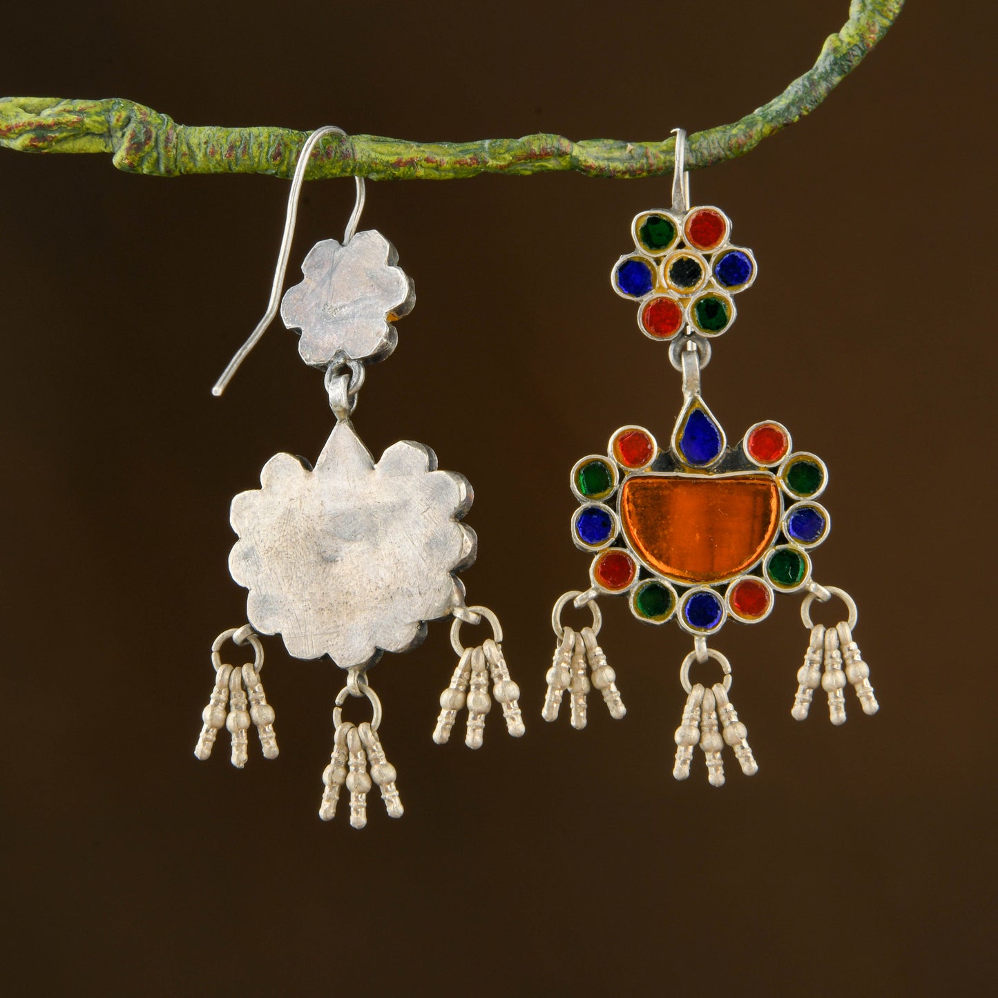 Madhu Chandrika Morni Silver Mirror Earrings