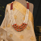 Pearl Coral And Gold Beads Triple Layered Necklace