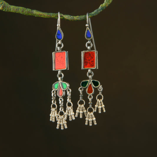 Silver Ruby Red Glass Earrings
