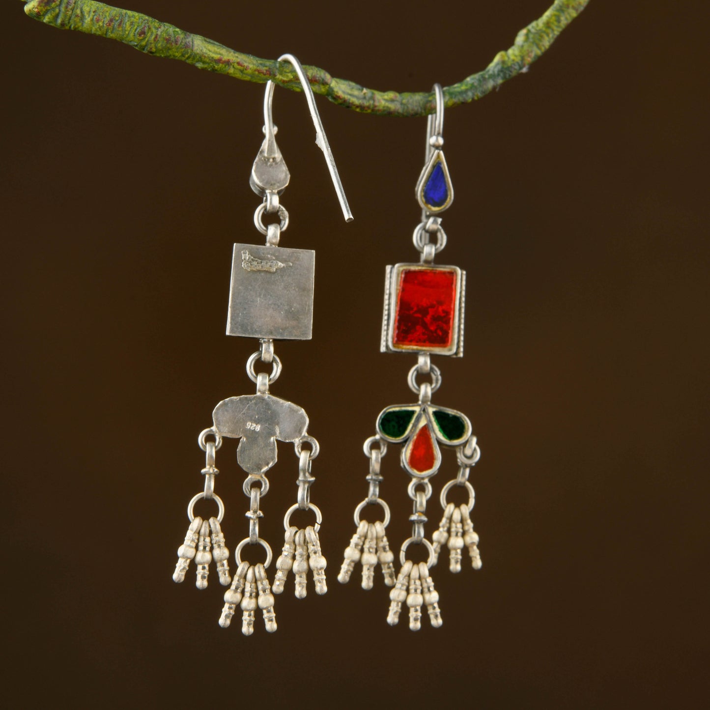 Silver Ruby Red Glass Earrings