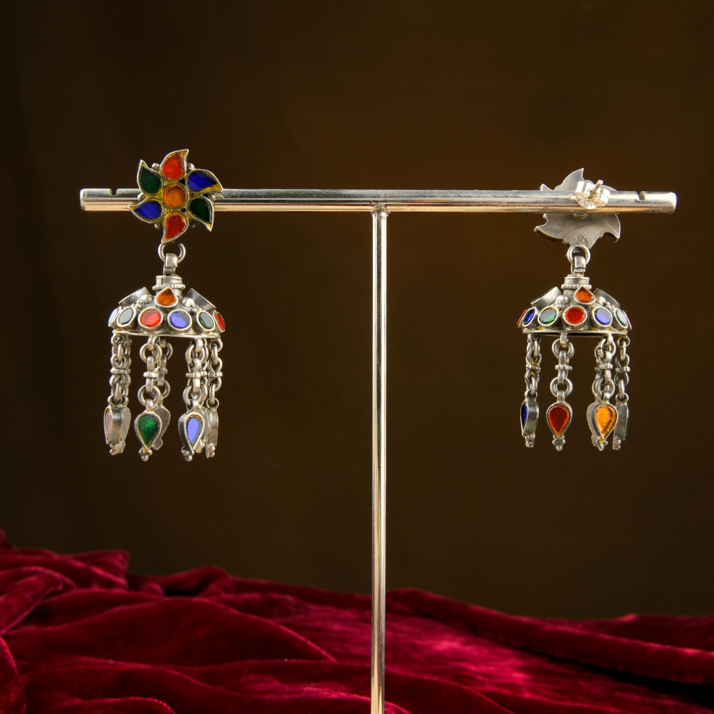 Madhu Chandrika Mirror Silver Jhumki