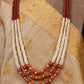 Pearl Coral And Gold Beads Triple Layered Necklace