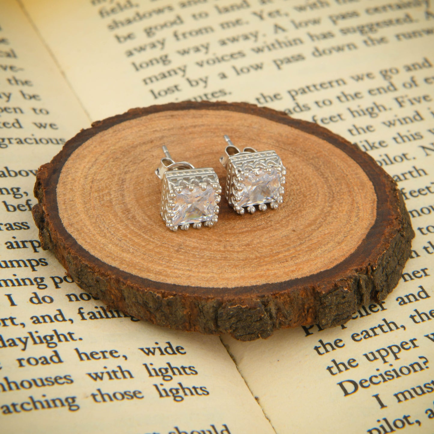 Square Cushion Cut Zircon Silver Earrings