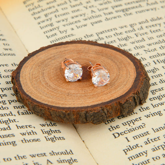 Pronged 8mm Zirconia Solitaire Rose Gold Plated Silver Studs