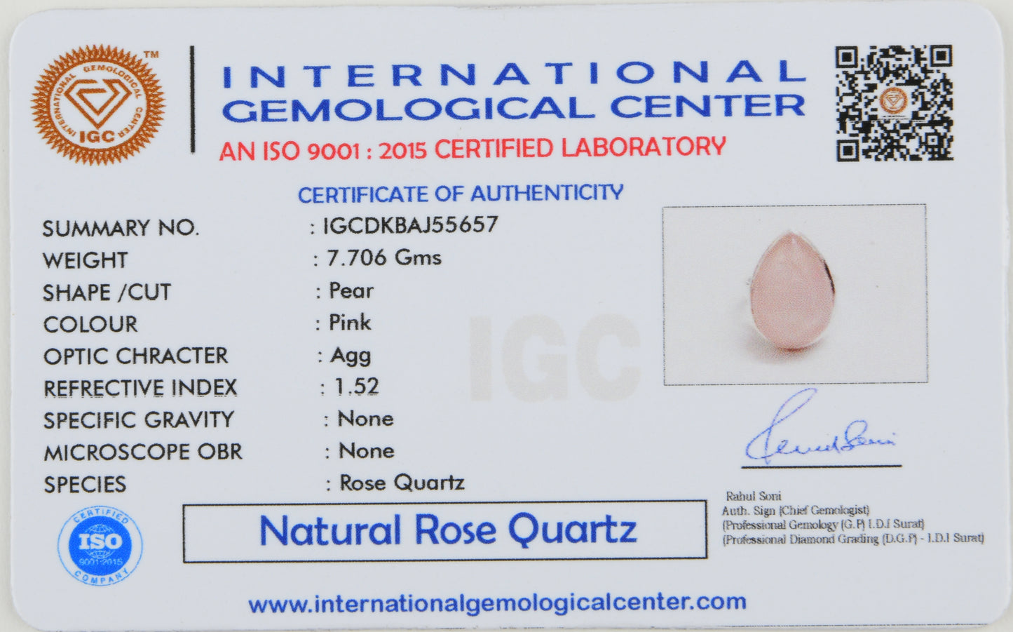 Natural Rose Quartz Tear Drop Silver Ring