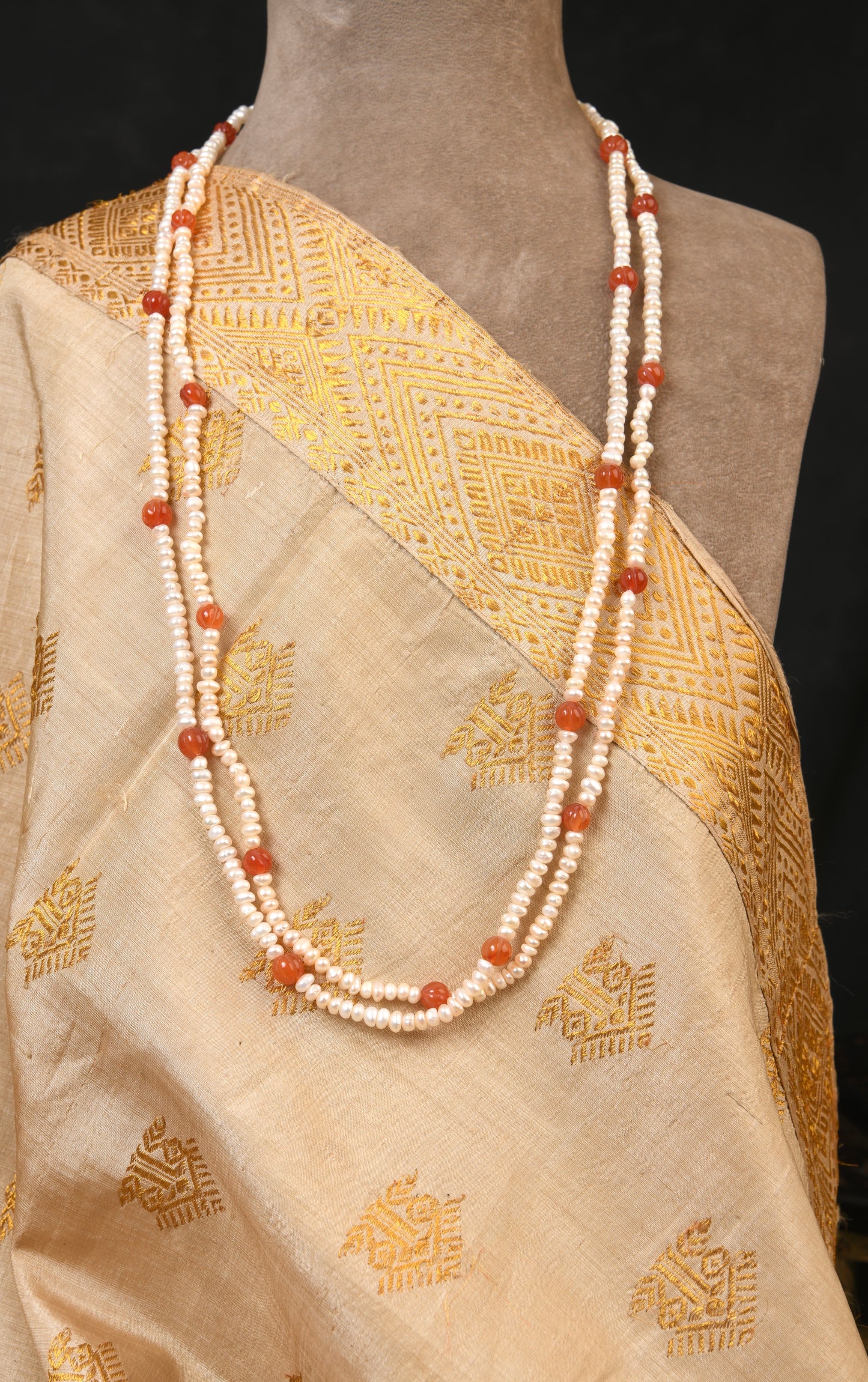 Long Styling Pearl Carnelian Necklace