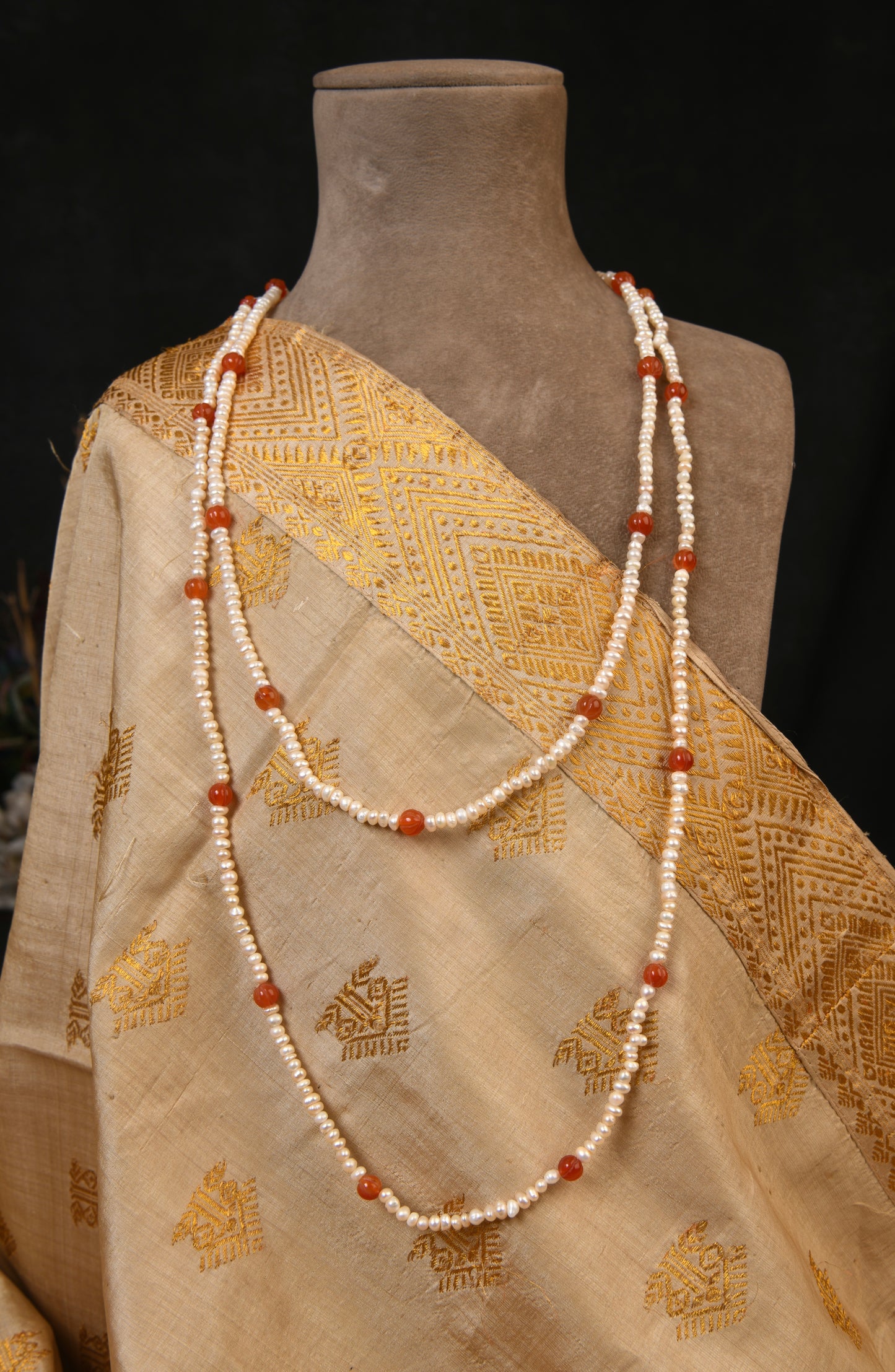 Long Styling Pearl Carnelian Necklace