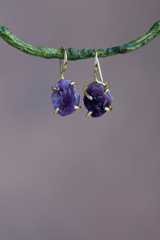 Uncut Amethyst Drop Earrings