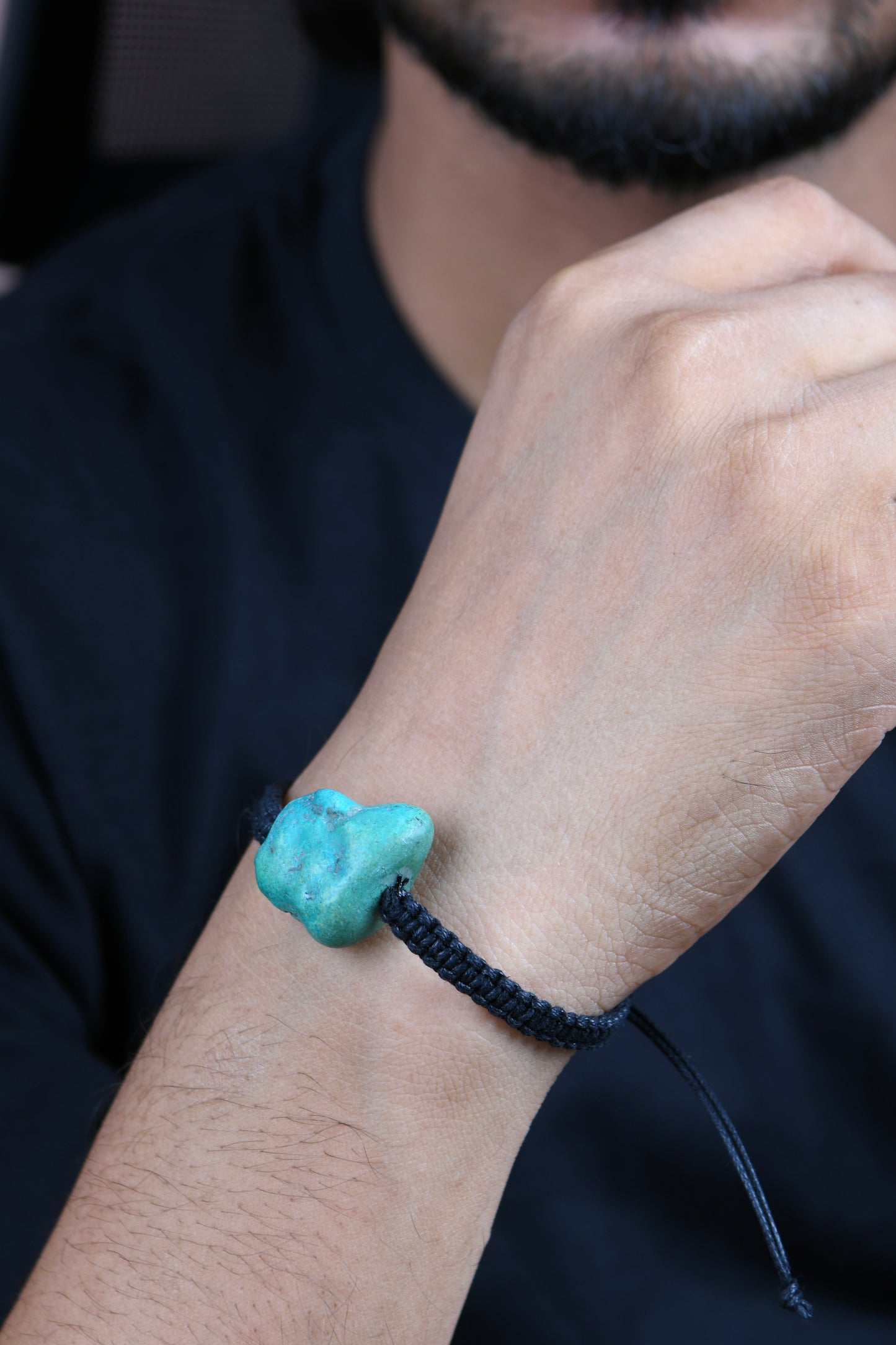 Turquoise Tumble Black Thread Bracelet For Men