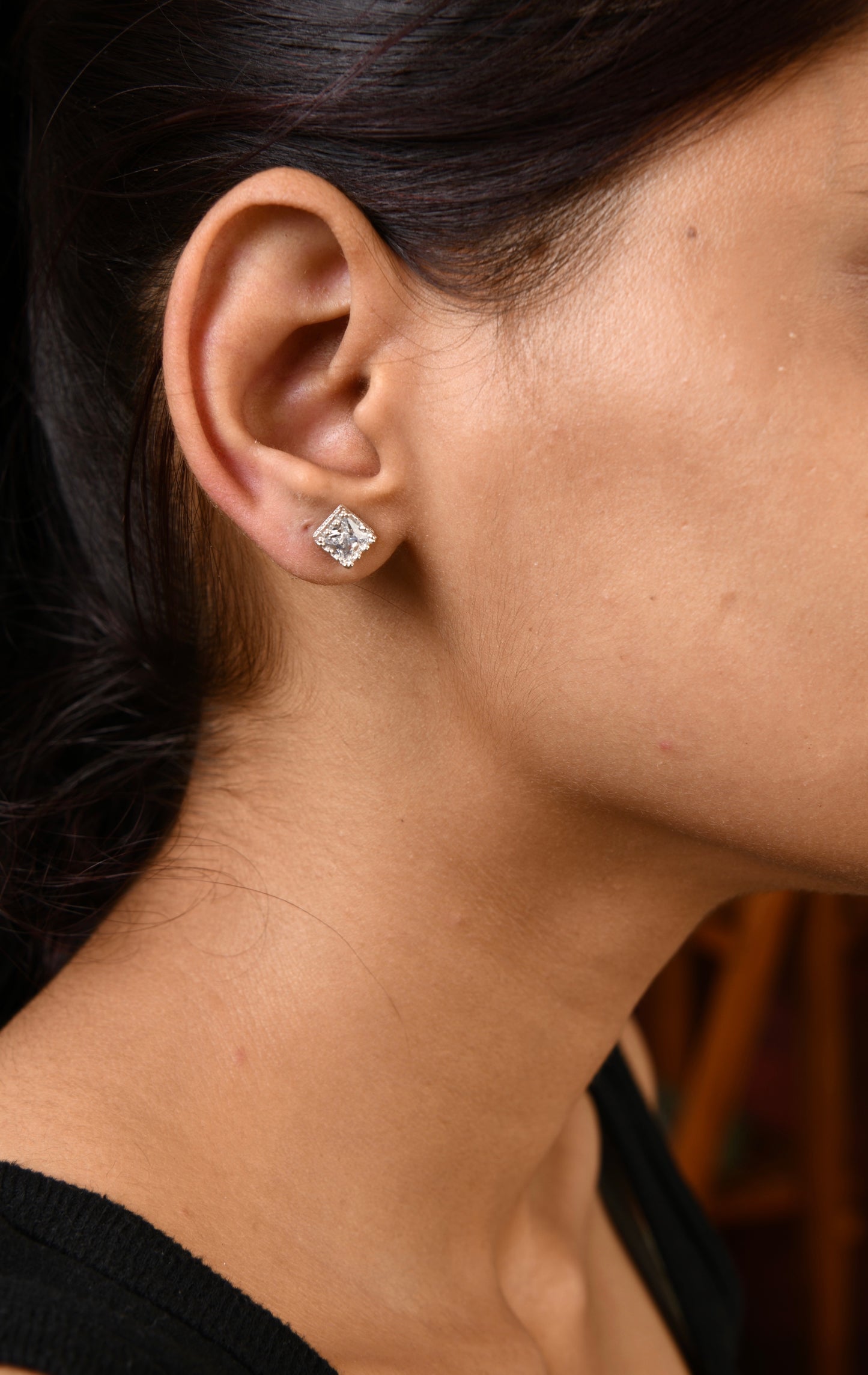 Square Cushion Cut Zircon Silver Earrings