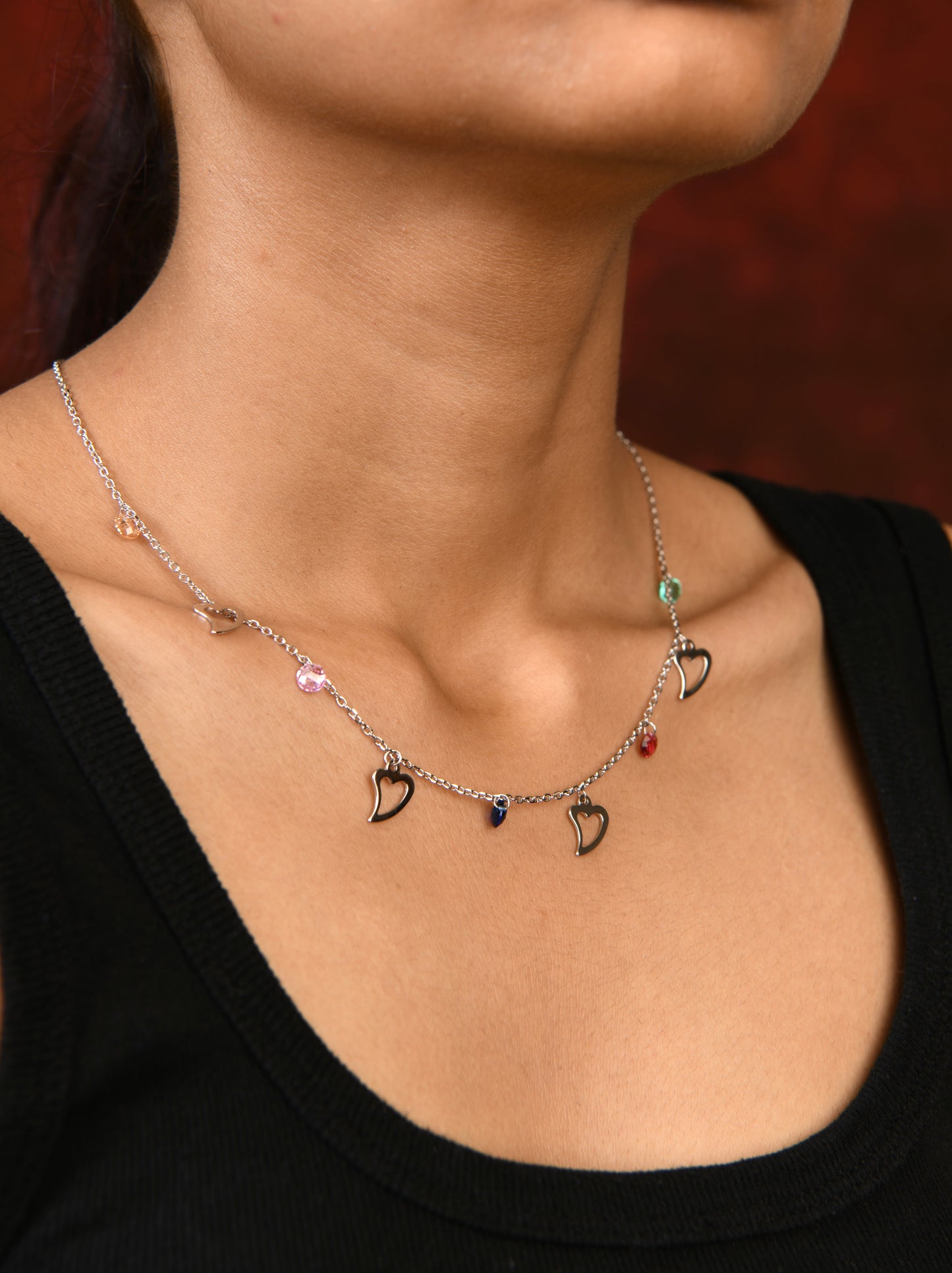 Colours Of My Heart Silver Zirconia Necklace