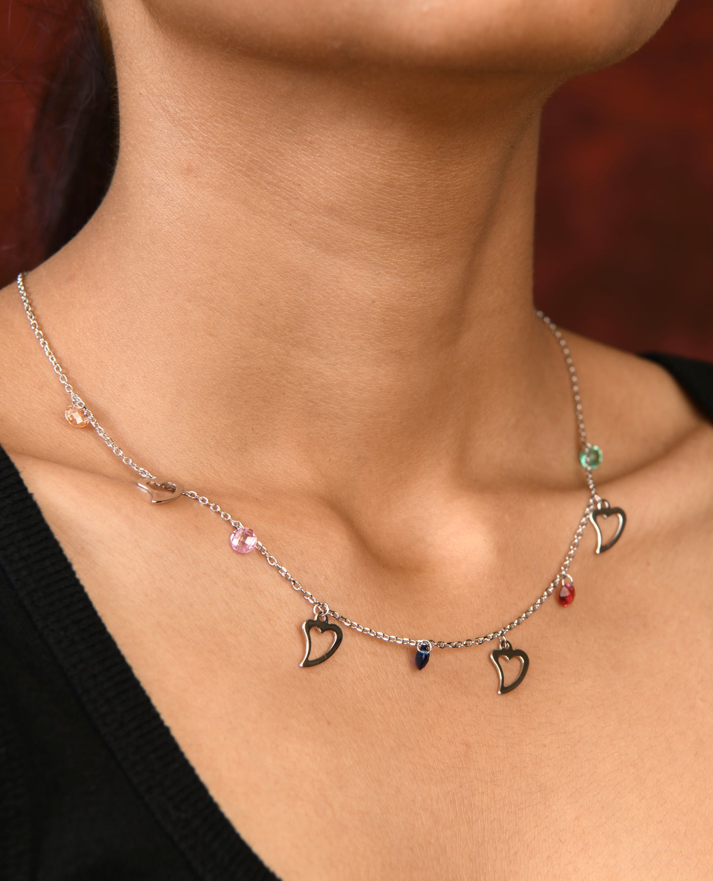 Colours Of My Heart Silver Zirconia Necklace