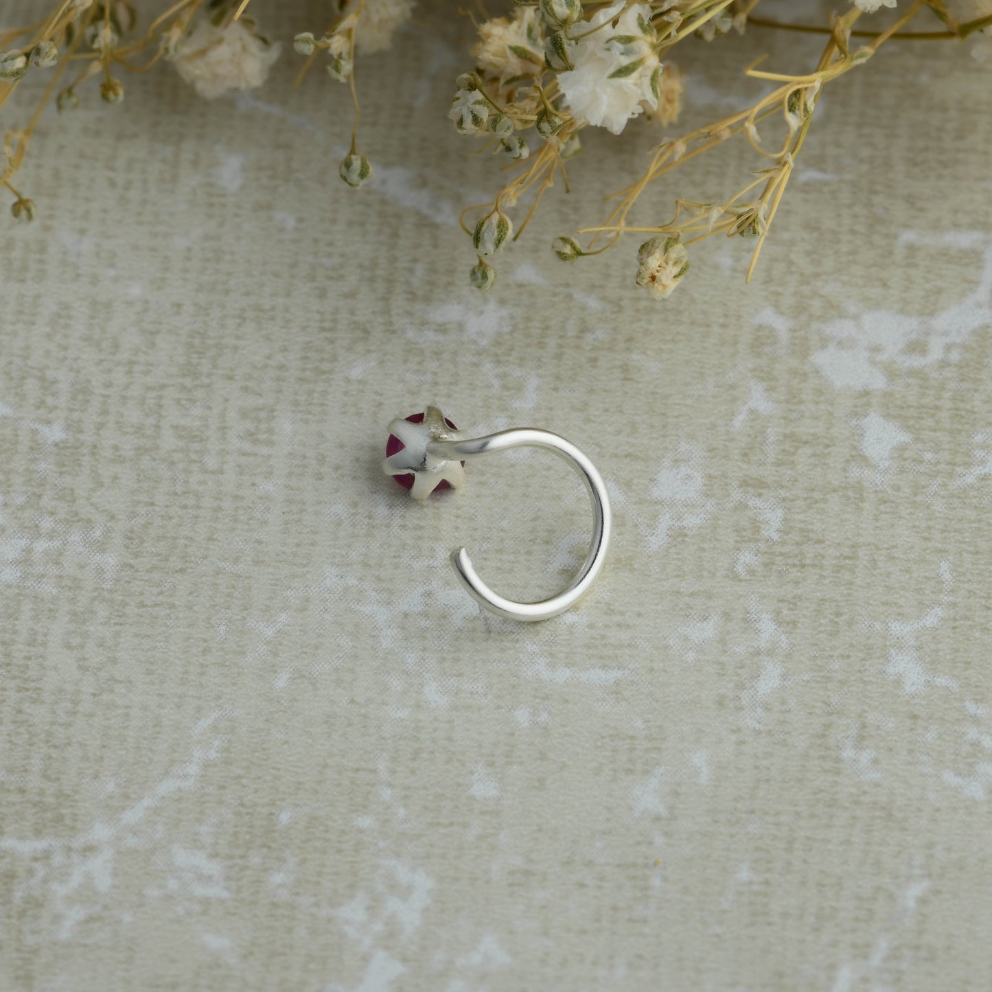 Natural Ruby Wire Silver Nose Pin