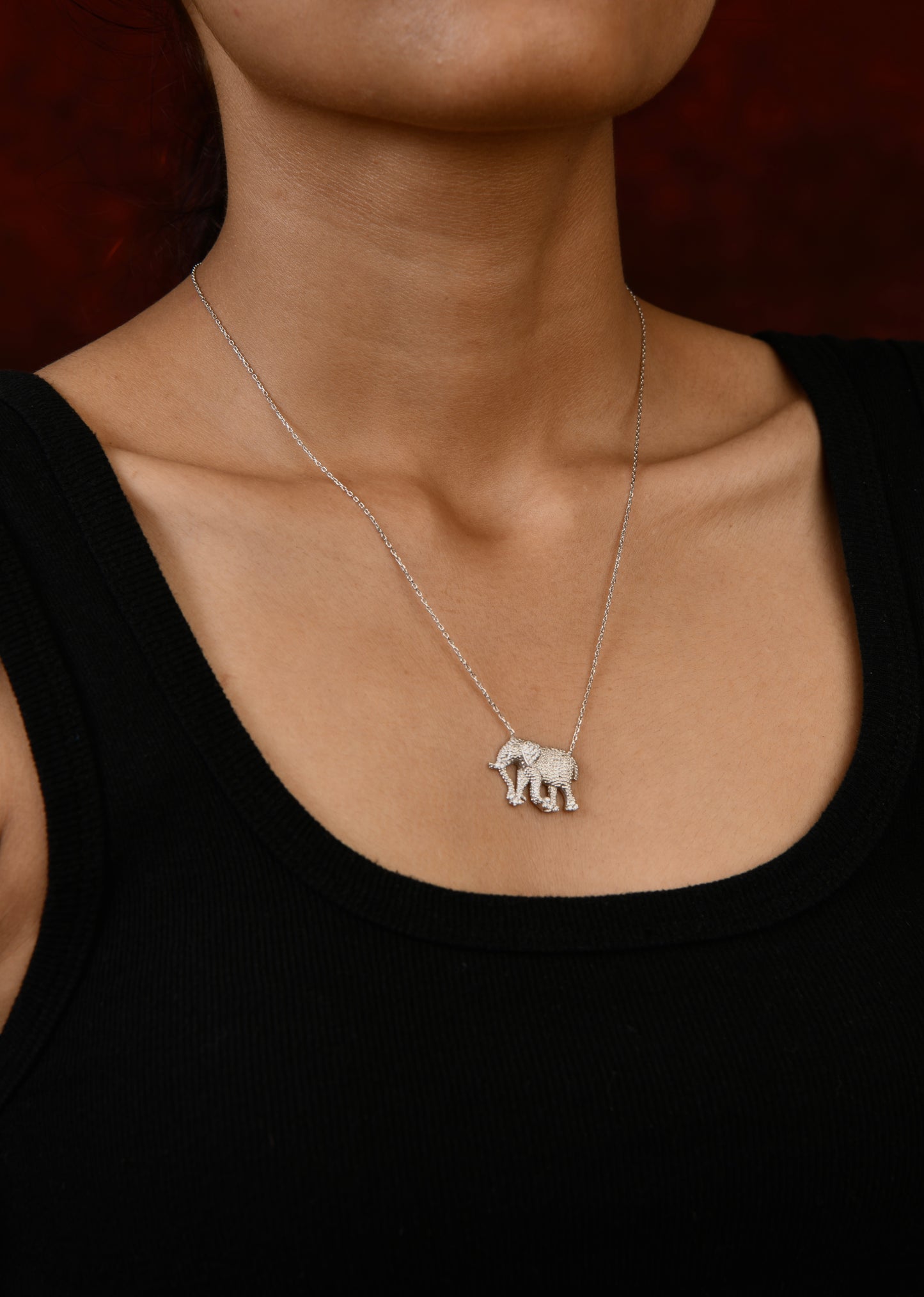 Wild Elephant Silver Zirconia Necklace