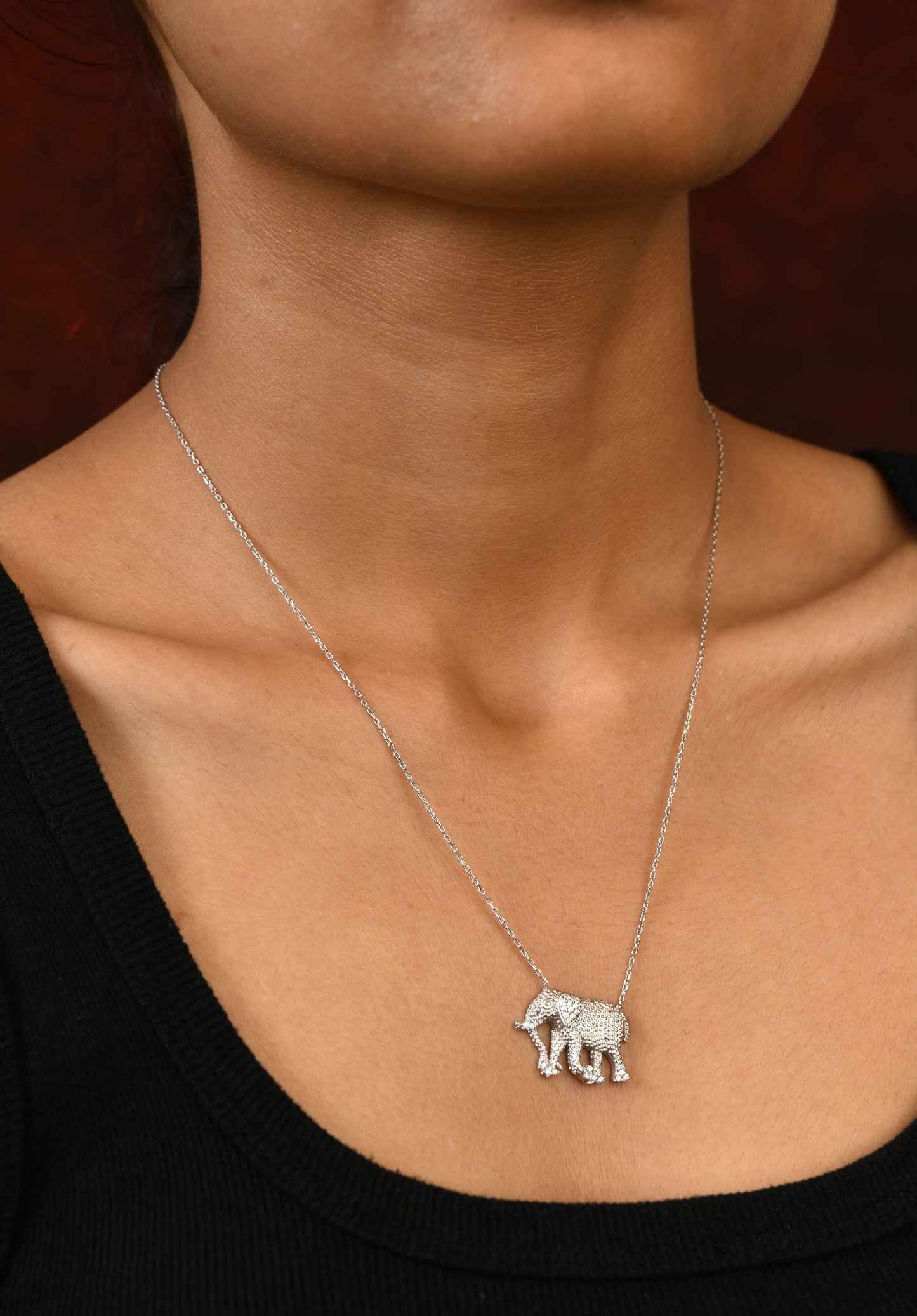 Wild Elephant Silver Zirconia Necklace