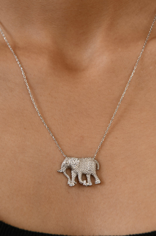 Wild Elephant Silver Zirconia Necklace