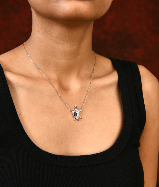 The Turtle Rider Silver and Cubic Zirconia Necklace