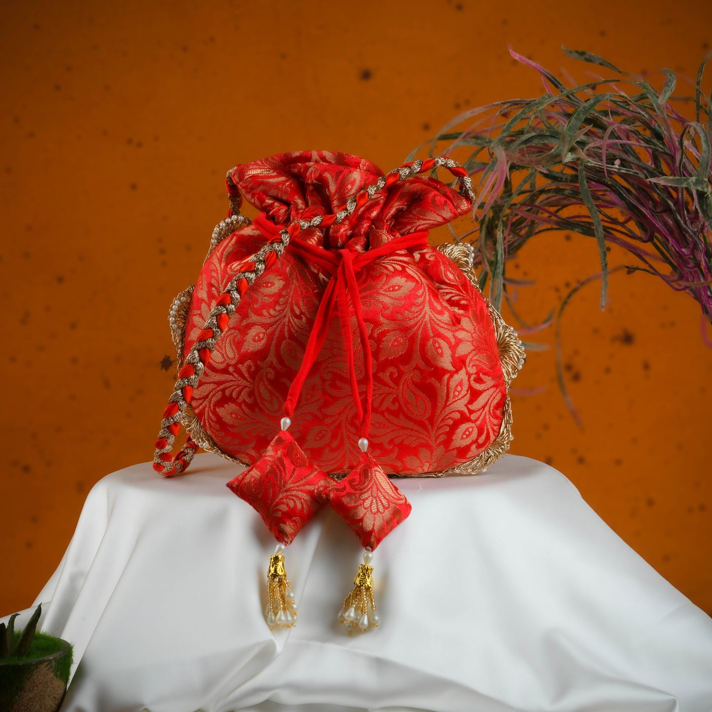 Red Brocade Potli