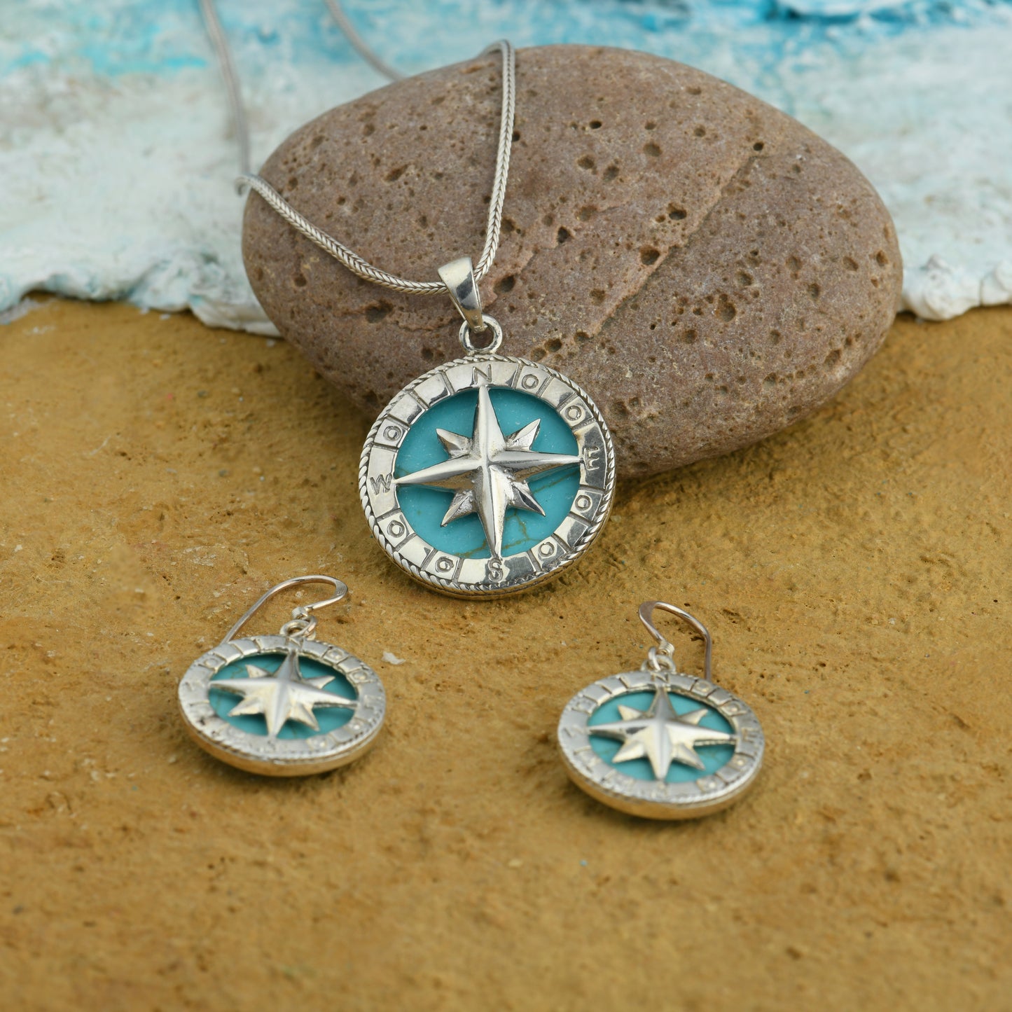 Turquoise Silver Compass Set