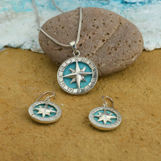 Turquoise Silver Compass Set