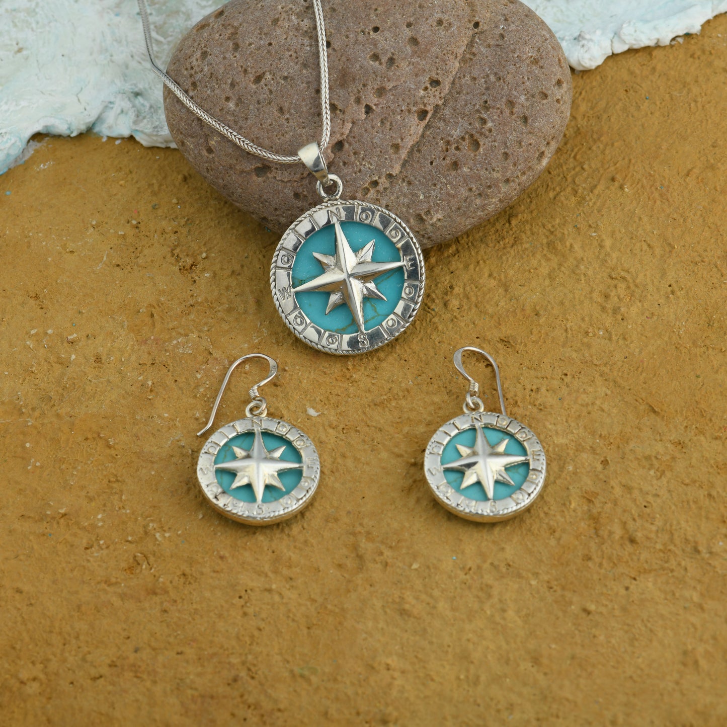 Turquoise Silver Compass Set