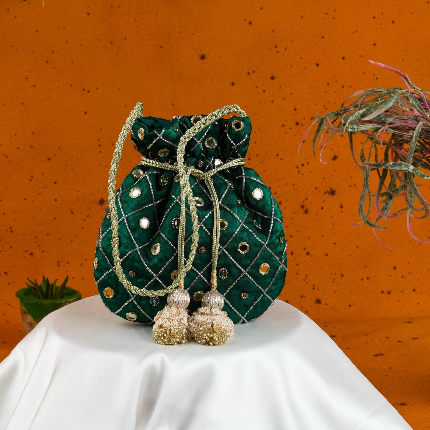 Emerald Green Hand Embroidered Festive Potli