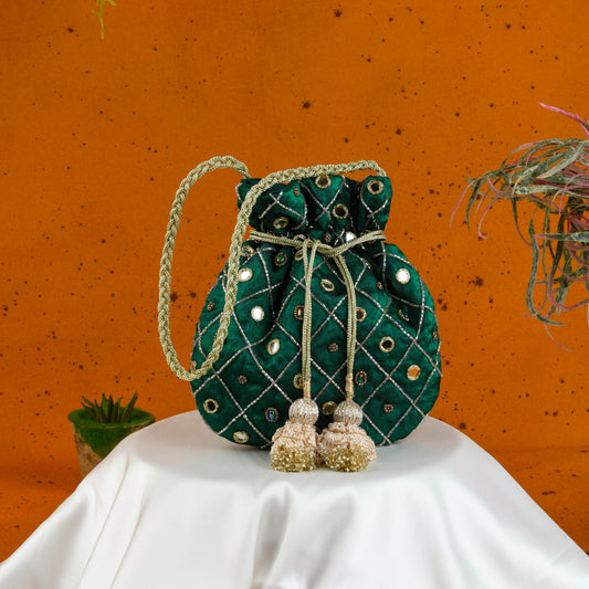 Emerald Green Hand Embroidered Festive Potli