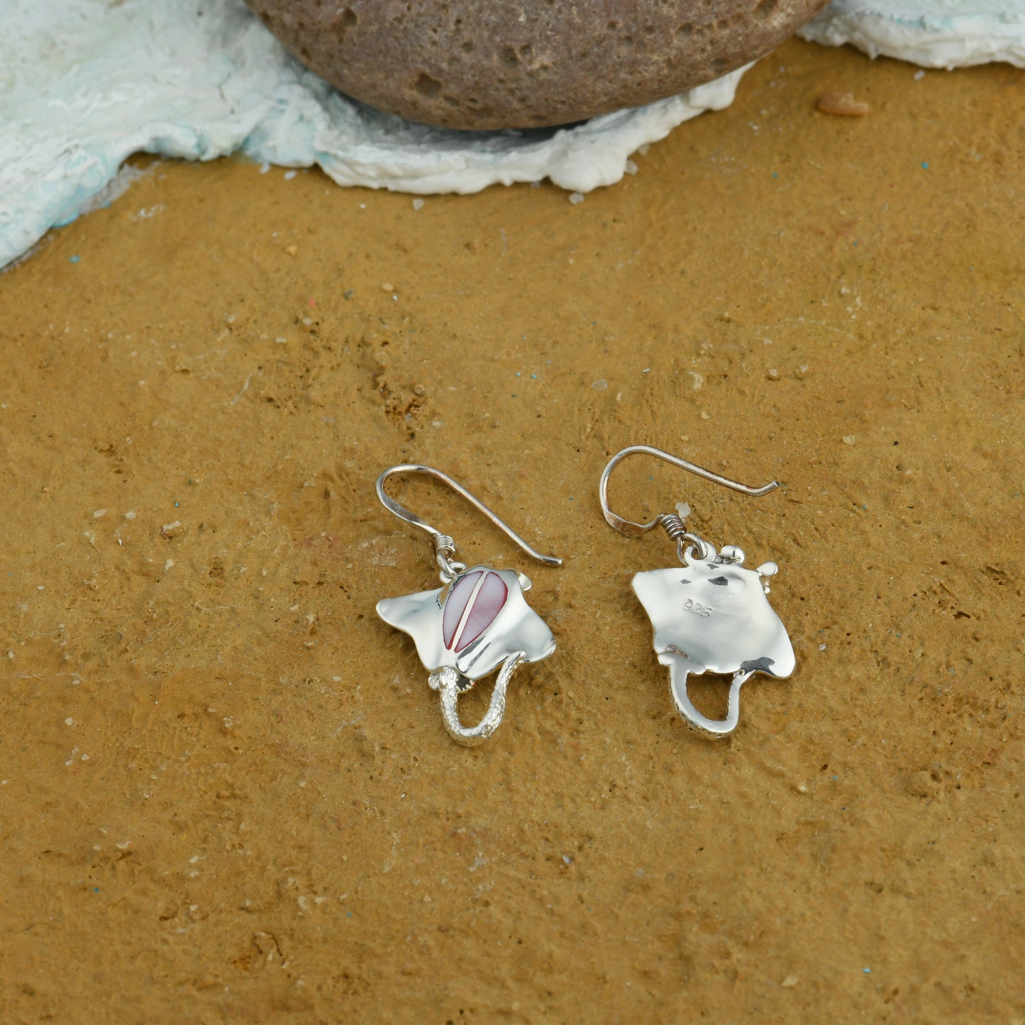 Tail Fish Silver MOP Earrings