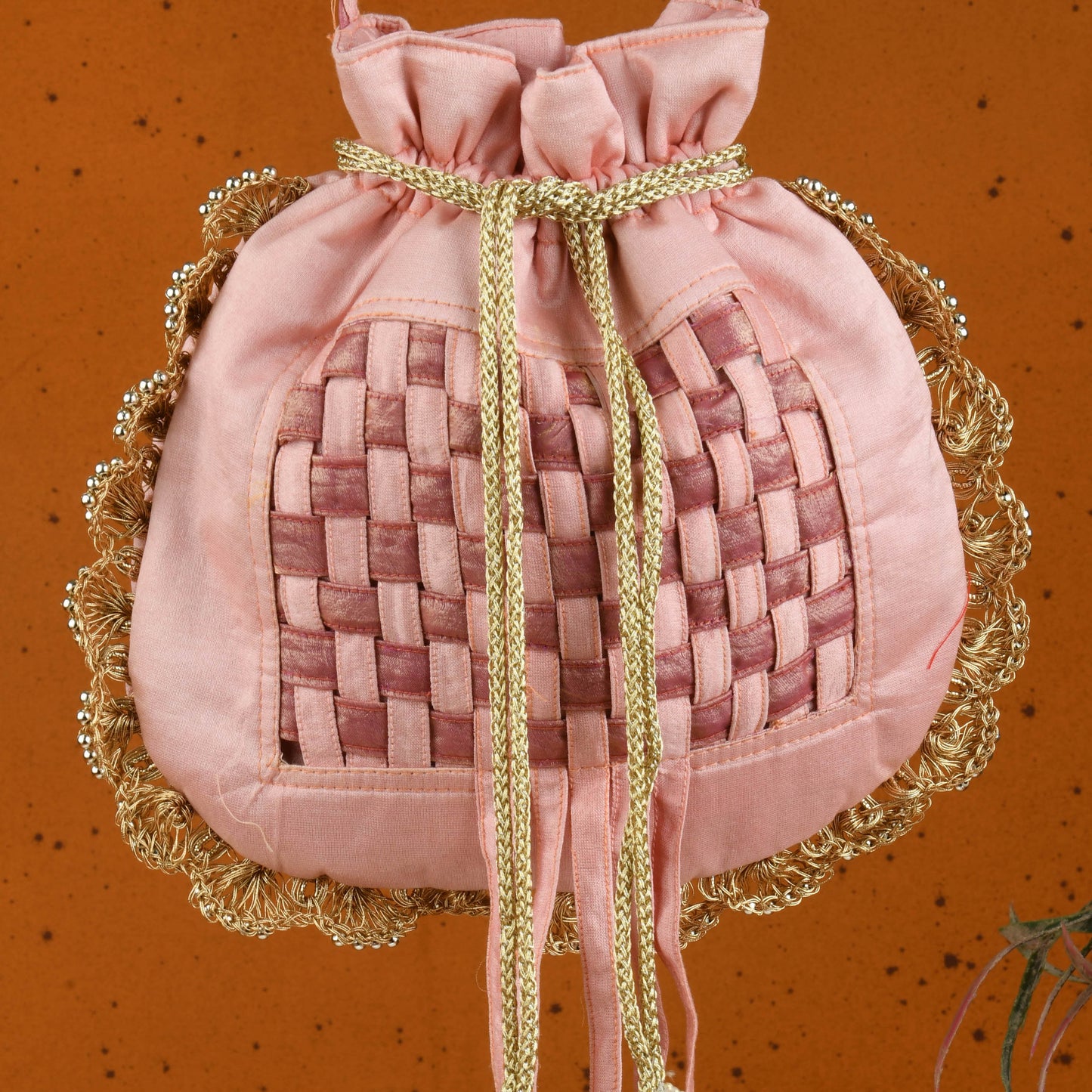 Peach Royal Zardozi Hand Embroidered Potli