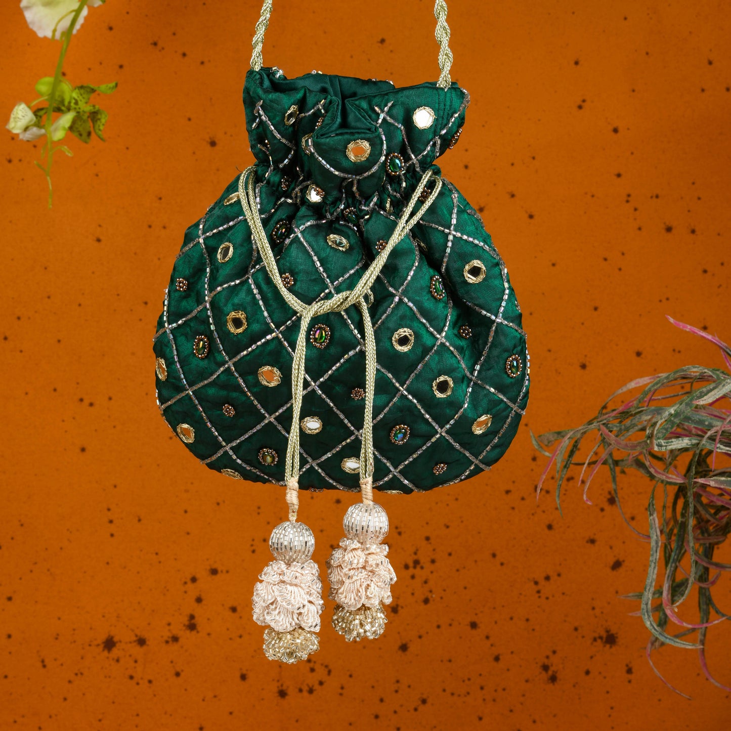 Emerald Green Hand Embroidered Festive Potli